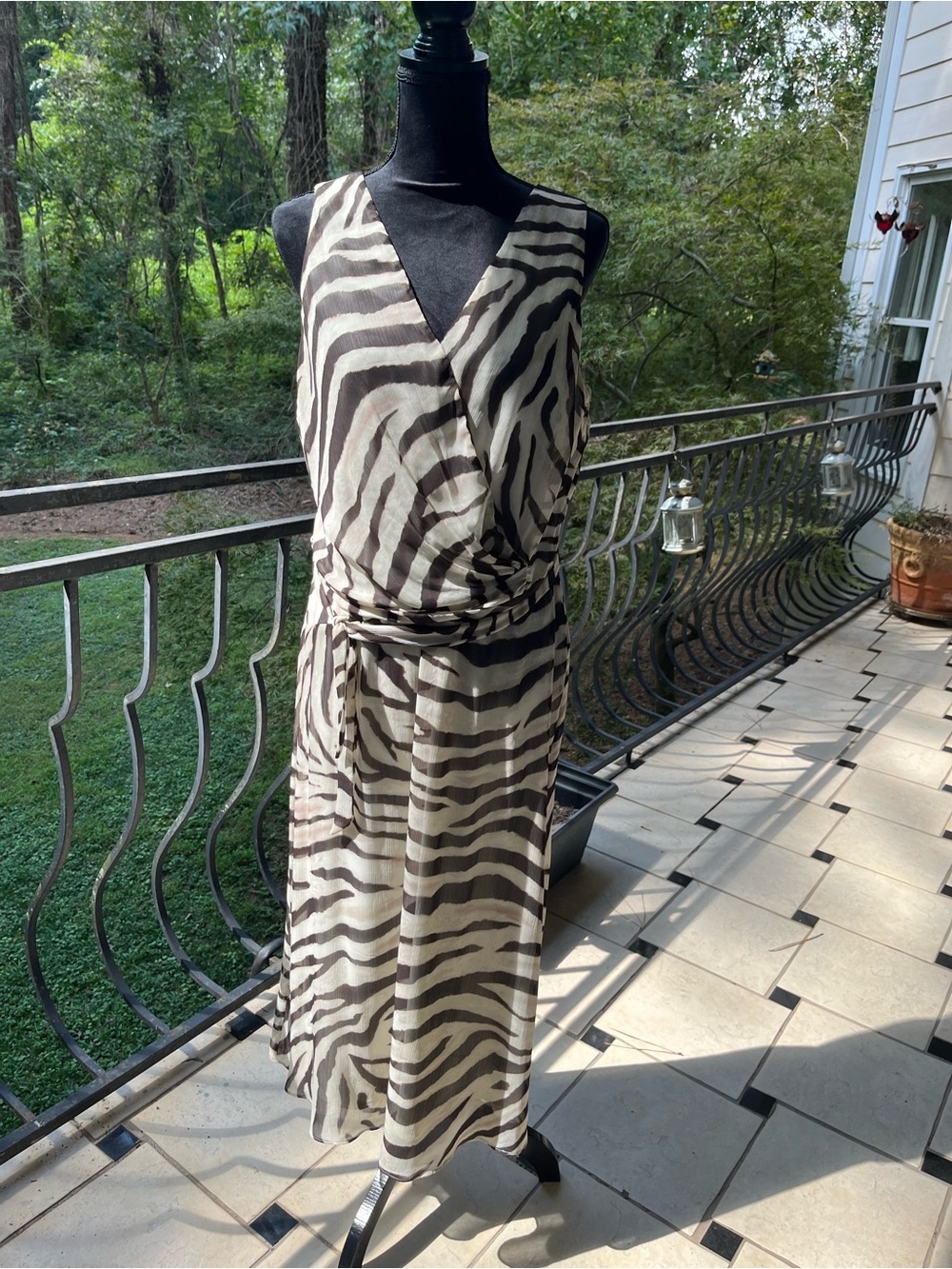Lauren Ralph Lauren Zebra-Print Sleeveless Faux Wrap Dress - Black & Cream.